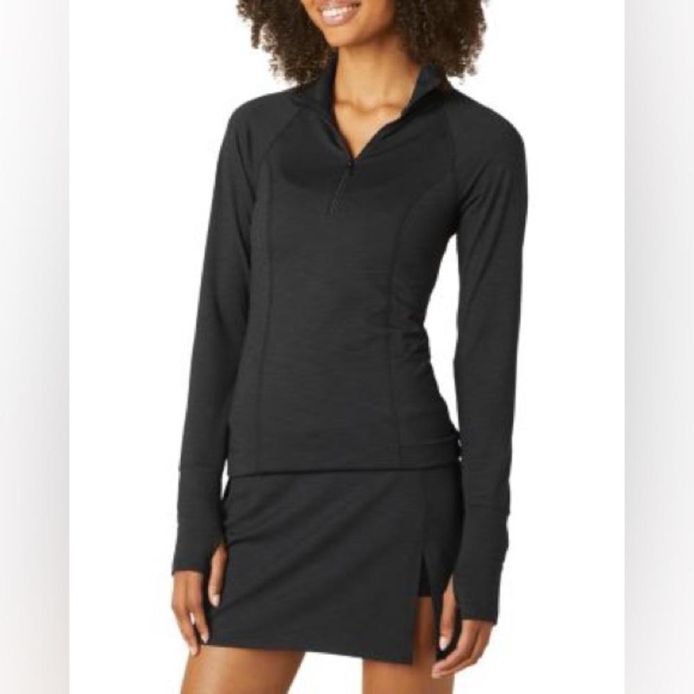 Beyond Yoga Take A Hike Heather Rib Zip Pullover Top black size S